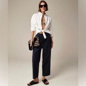 J. Crew Drawstring Pants Medium Navy Blue Cotton Crop Wide Leg Linen